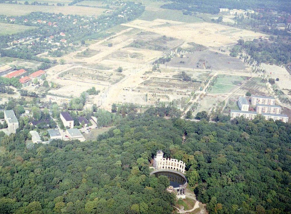 Potsdam from above - Ruinenberg bei Sanssouci mit dem Entwicklungsgebiet Bornstedter Feld in Potsdam.