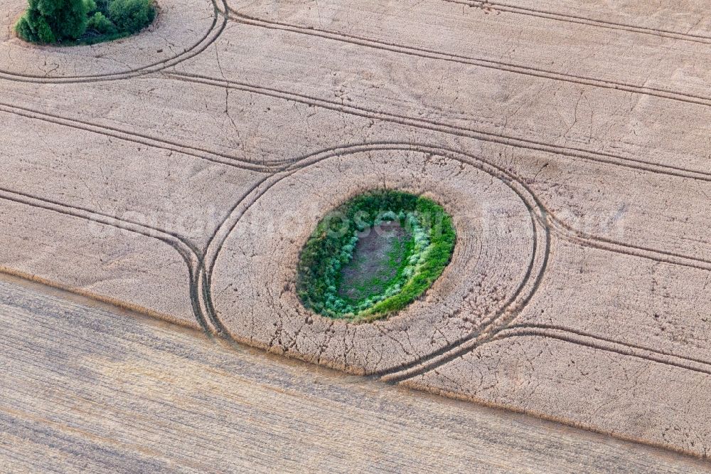 Aerial image Gerswalde - Round structure from glacier remain on a field in Gerswalde in the state Brandenburg, Germany