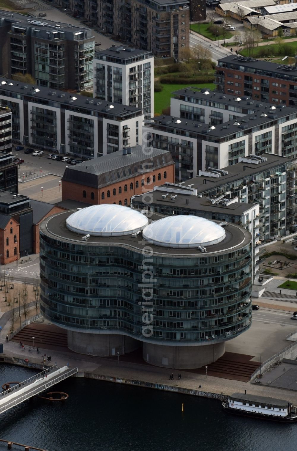 Kopenhagen from above - High-rise building in the residential area Gemini Residence on Islands Brygge waterfront in Copenhagen in Denmark