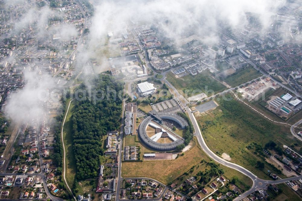 Villemandeur from the bird's eye view: Circle shaped School building of the General And Technological High School Durzy in Villemandeur in Centre-Val de Loire, France