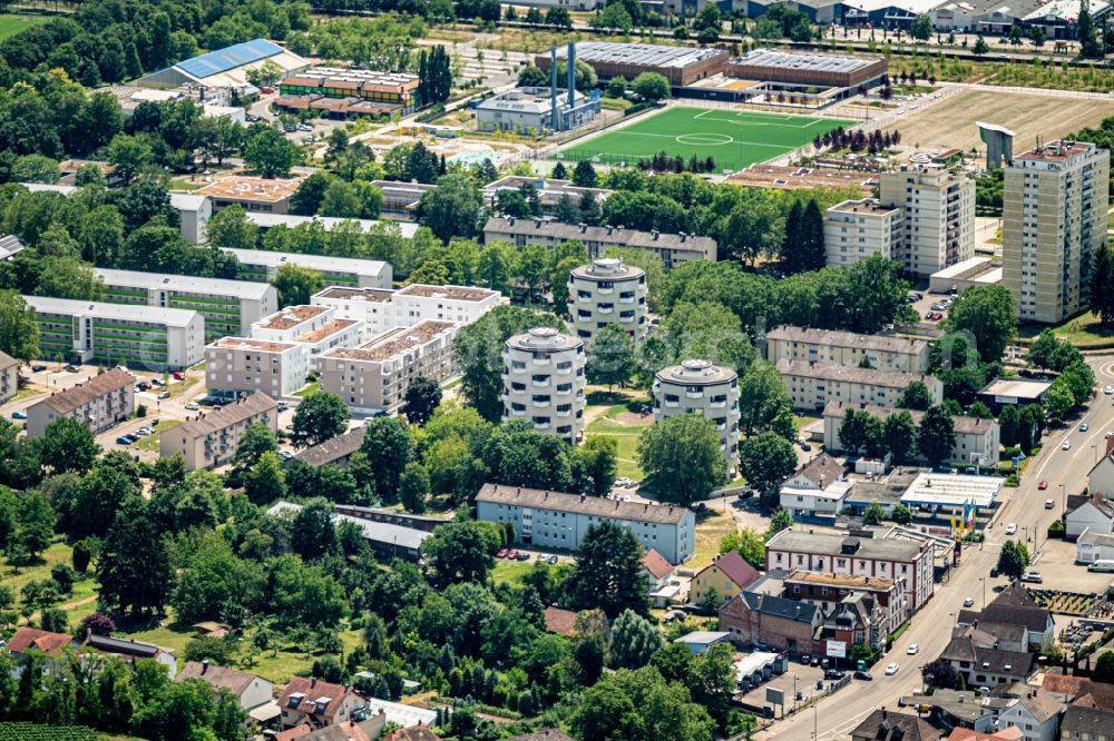 Lahr/Schwarzwald from above - Residential and commercial building district along Dinglingen in Lahr/Schwarzwald in the state Baden-Wurttemberg, Germany