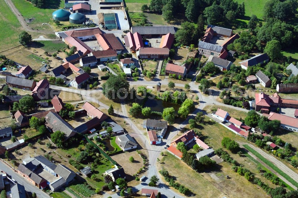 Aerial photograph Cheinitz - Village view with radiating round - shaped farmsteads and residential buildings in the center of the village in Cheinitz in the state Saxony-Anhalt, Germany