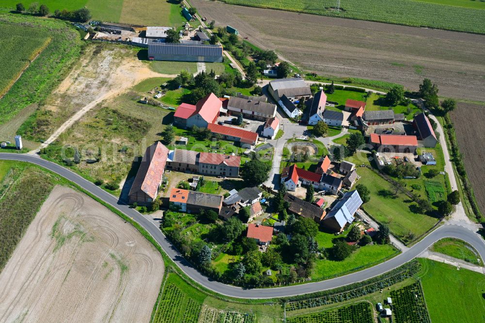 Aerial photograph Kitzen - Village view with radiating round - shaped farmsteads and residential buildings in the center of the village in Kitzen in the state Saxony, Germany