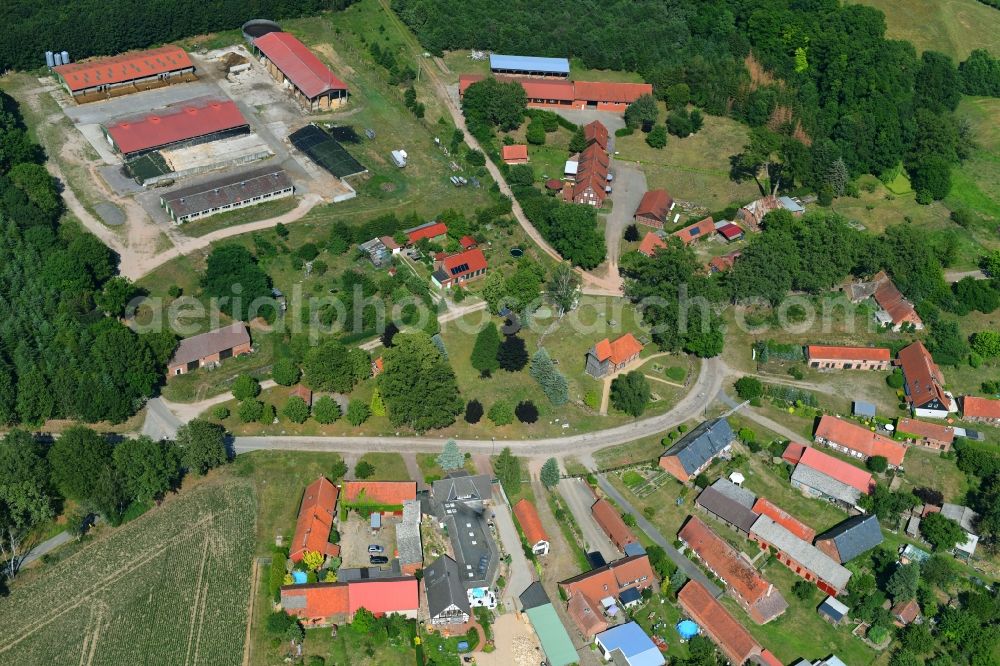 Aerial photograph Kreuzburg - Village view with radiating round - shaped farmsteads and residential buildings in the center of the village in Kreuzburg in the state Brandenburg, Germany