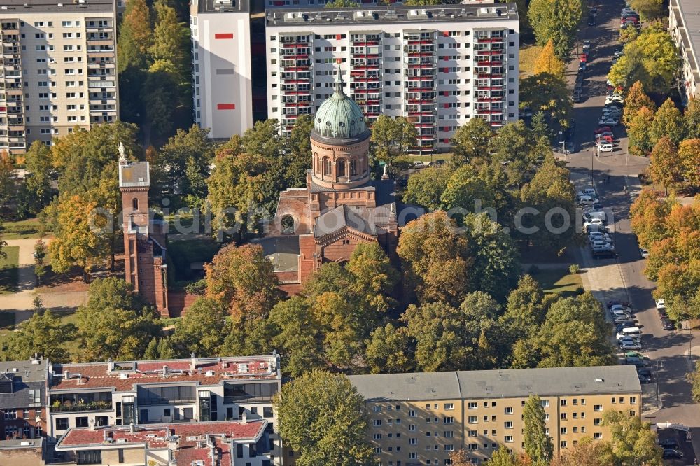 Aerial photograph Berlin - Ruins of church building Michaelkirche in Berlin in Germany