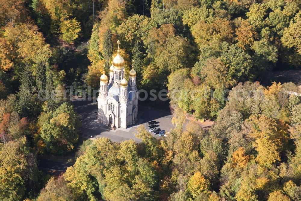 Aerial image Wiesbaden - The Russian Orthodox Church in the northeast of Wiesbaden in Hesse