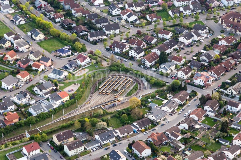 Aerial image Hochstetten - Tram terminal of Public Transportation KVV in Hochstetten in the state Baden-Wurttemberg, Germany