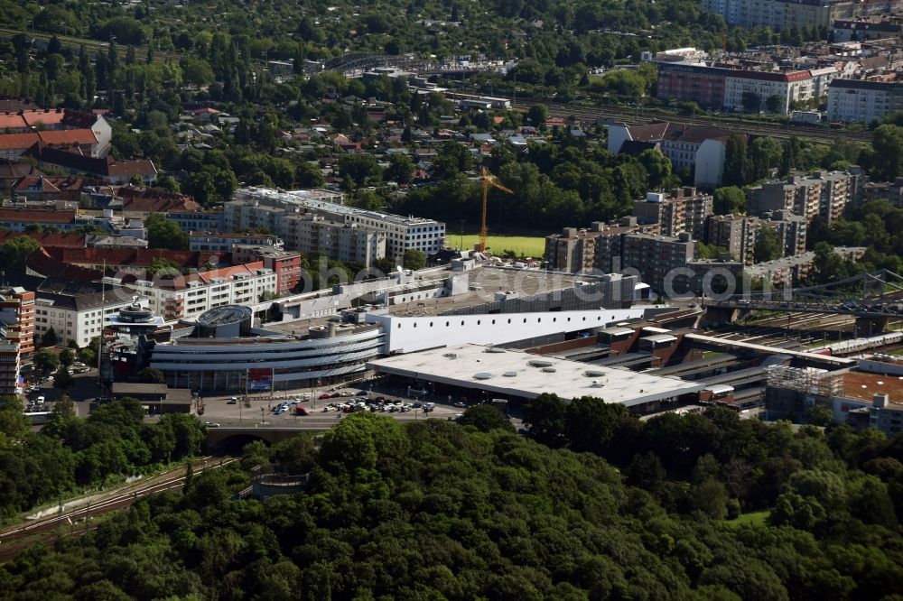 Berlin from above - S-Bahn station Berlin-Gesundbrunnen with the Gesundbrunnen Center of ECE at the park Humboldthain in Berlin Wedding