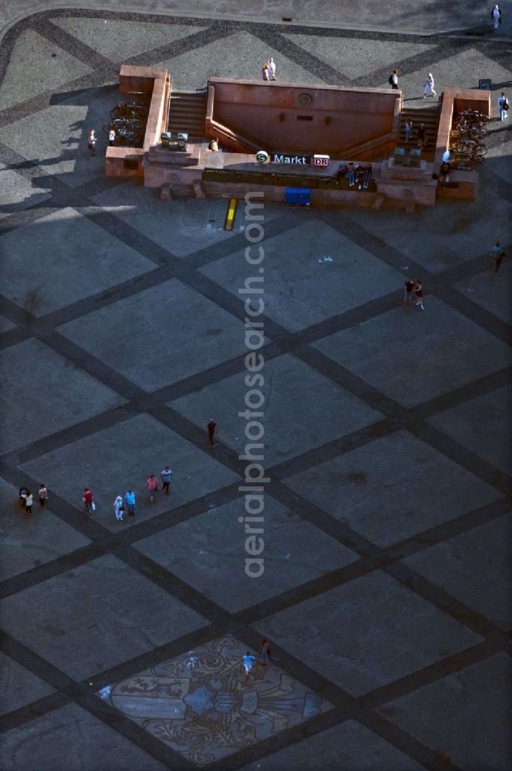 Aerial photograph Leipzig - S-Bahn station entrance to the City- Tunnel on the Markt in the district Zentrum in Leipzig in the state Saxony, Germany