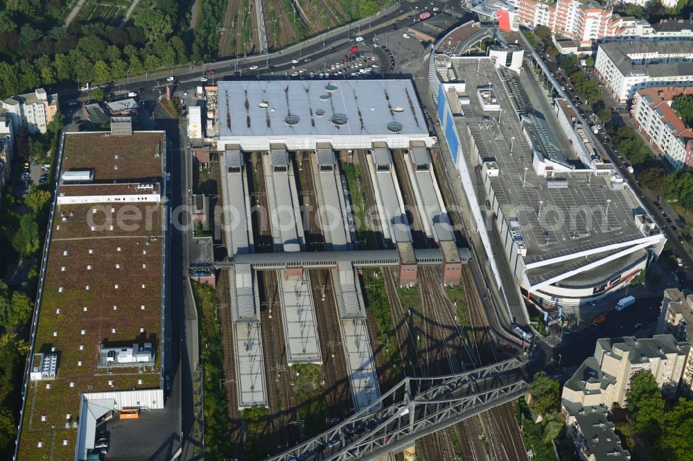 Berlin from above - View S-train station at Hunboldt hain with healthy well-ECE shopping center in Berlin Wedding