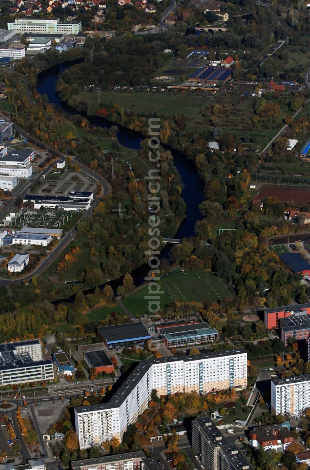 Jena from the bird's eye view: The river Saale near district Lobeda from Jena in Thuringia