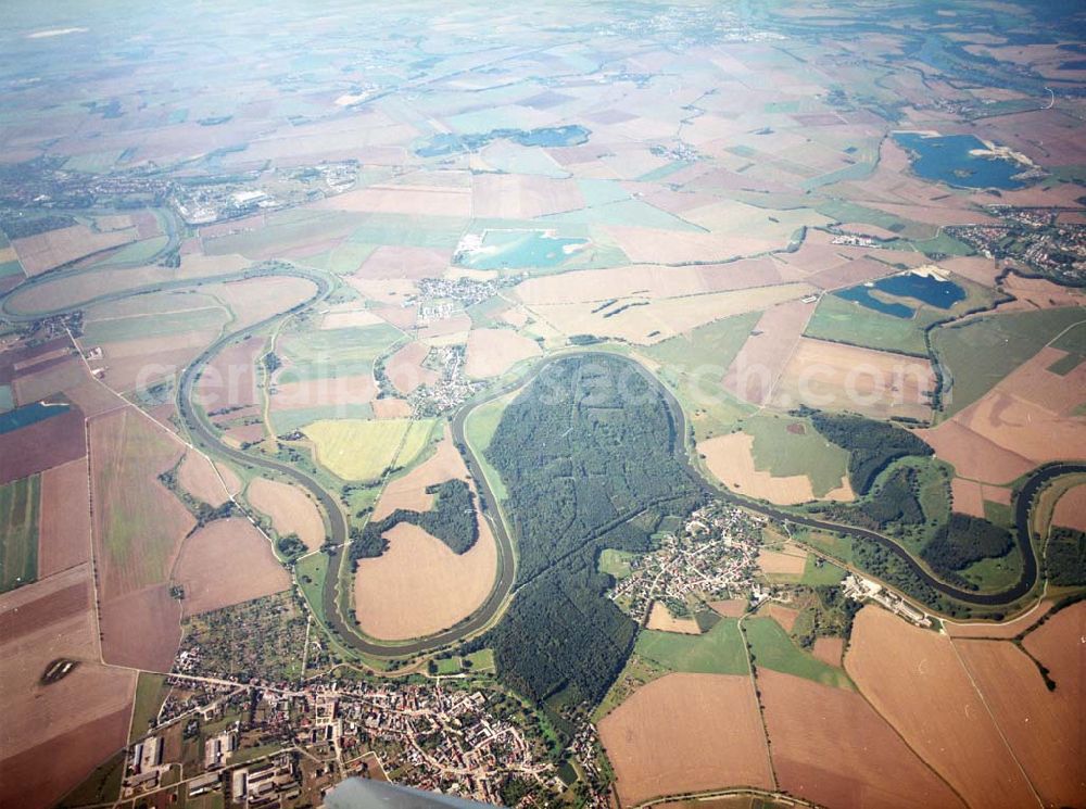 Aerial image Tornitz - Blick auf die Saalemündung im Bereich Tornitz, Groß-Rosenberg, Barby und Grizehne.