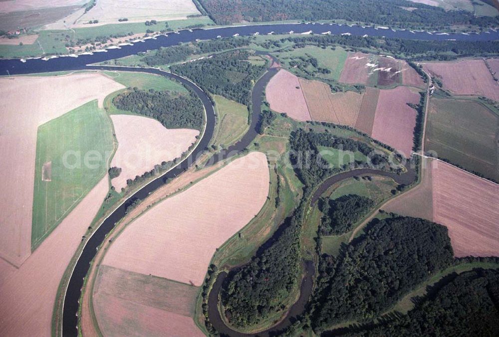 Tornitz from the bird's eye view: Blick auf die Saalemündung bei Tornitz