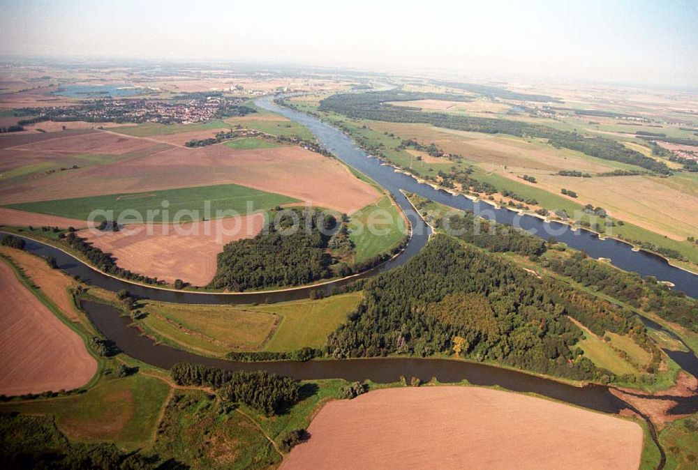 Tornitz from the bird's eye view: Blick auf die Saalemündung bei Tornitz