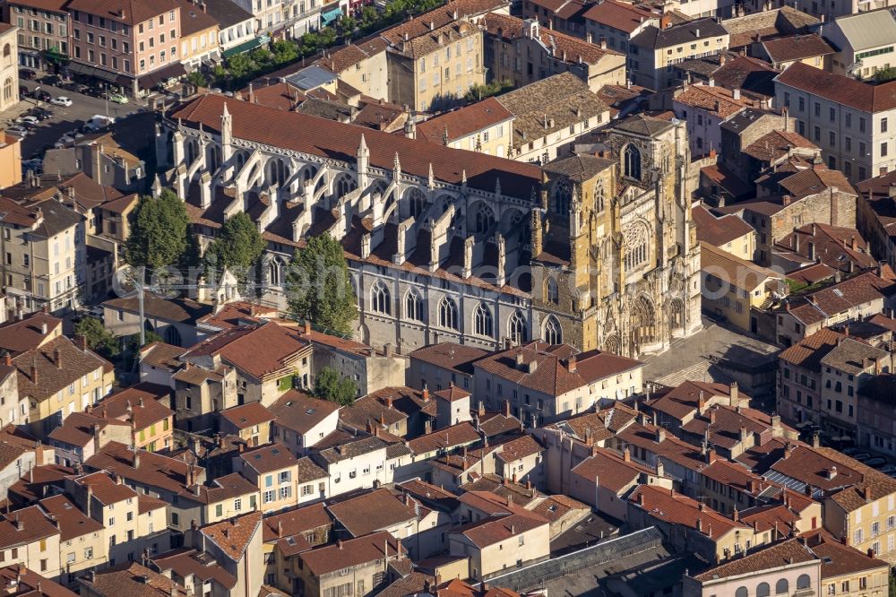 Aerial image Vienne - Religious building - church building in the Cathedral St-Maurice in the city center in Vienne in France