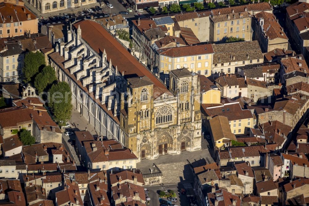 Aerial image Vienne - Religious building - church building in the Cathedral St-Maurice in the city center in Vienne in France