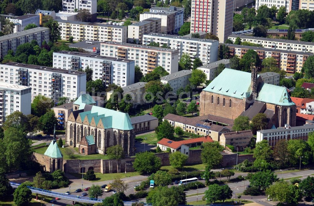 Aerial image Magdeburg - View of sacral buildings in the historic centre of Magdeburg in the state of Saxony-Anhalt