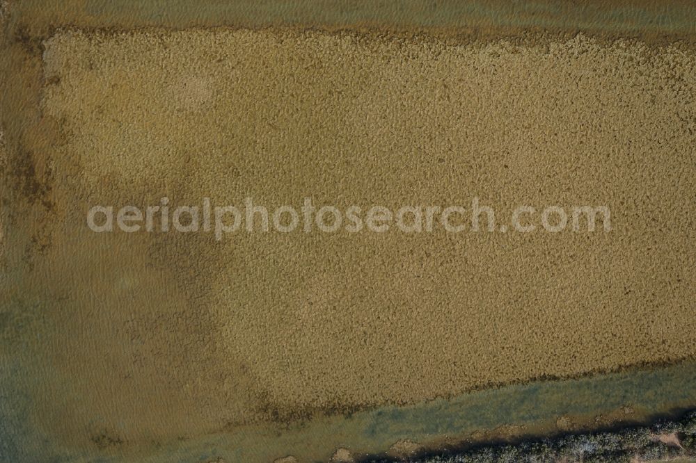 Campos from the bird's eye view: Brown - white salt pans for salt extraction in the district Ses Salines in Campos in Islas Baleares, Spain