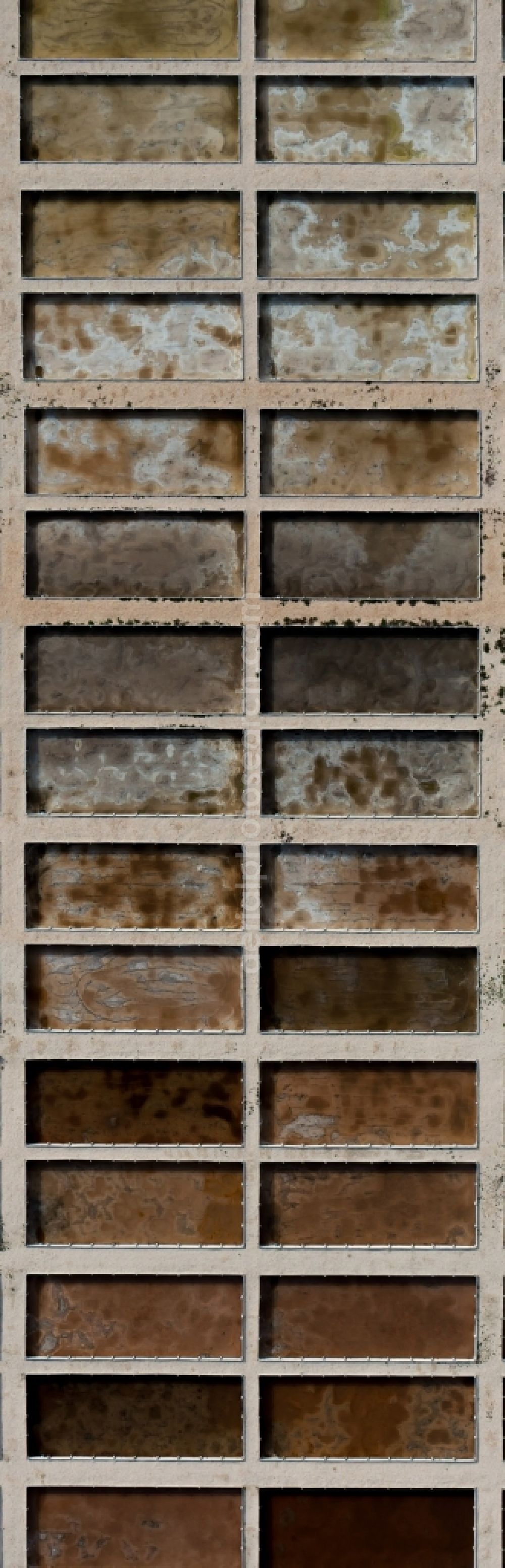 Llucmajor from above - Brown - white salt pans for salt extraction in the district Ses Salines in Llucmajor in Balearic Islands, Spain