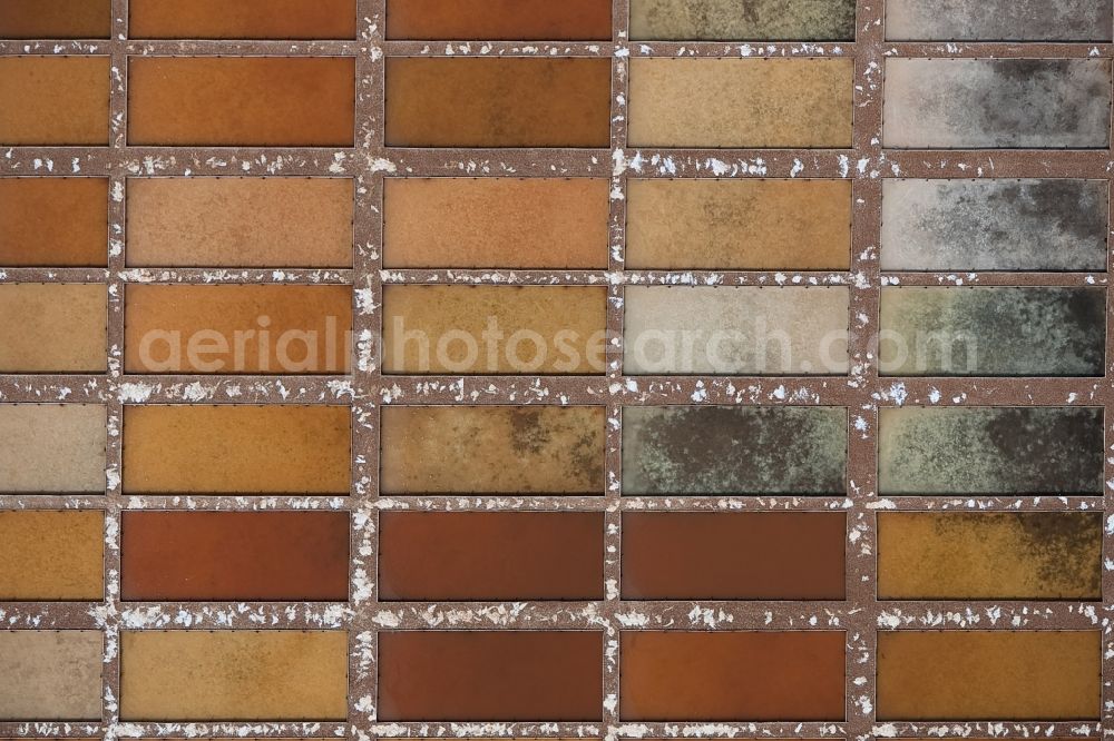 Aerial image Llucmajor - Brown - white salt pans for salt extraction in the district Ses Salines in Llucmajor in Balearic Islands, Spain