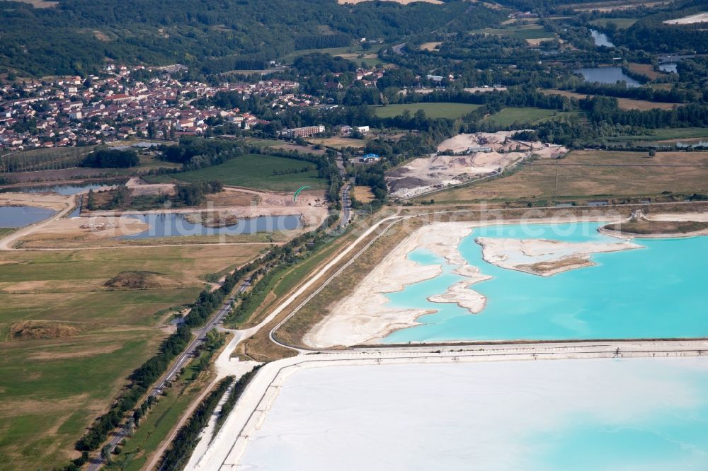 Aerial image Rosières-aux-Salines - Brown - white salt pans for salt extraction in RosiA?res-aux-Salines in Alsace-Champagne-Ardenne-Lorraine, France