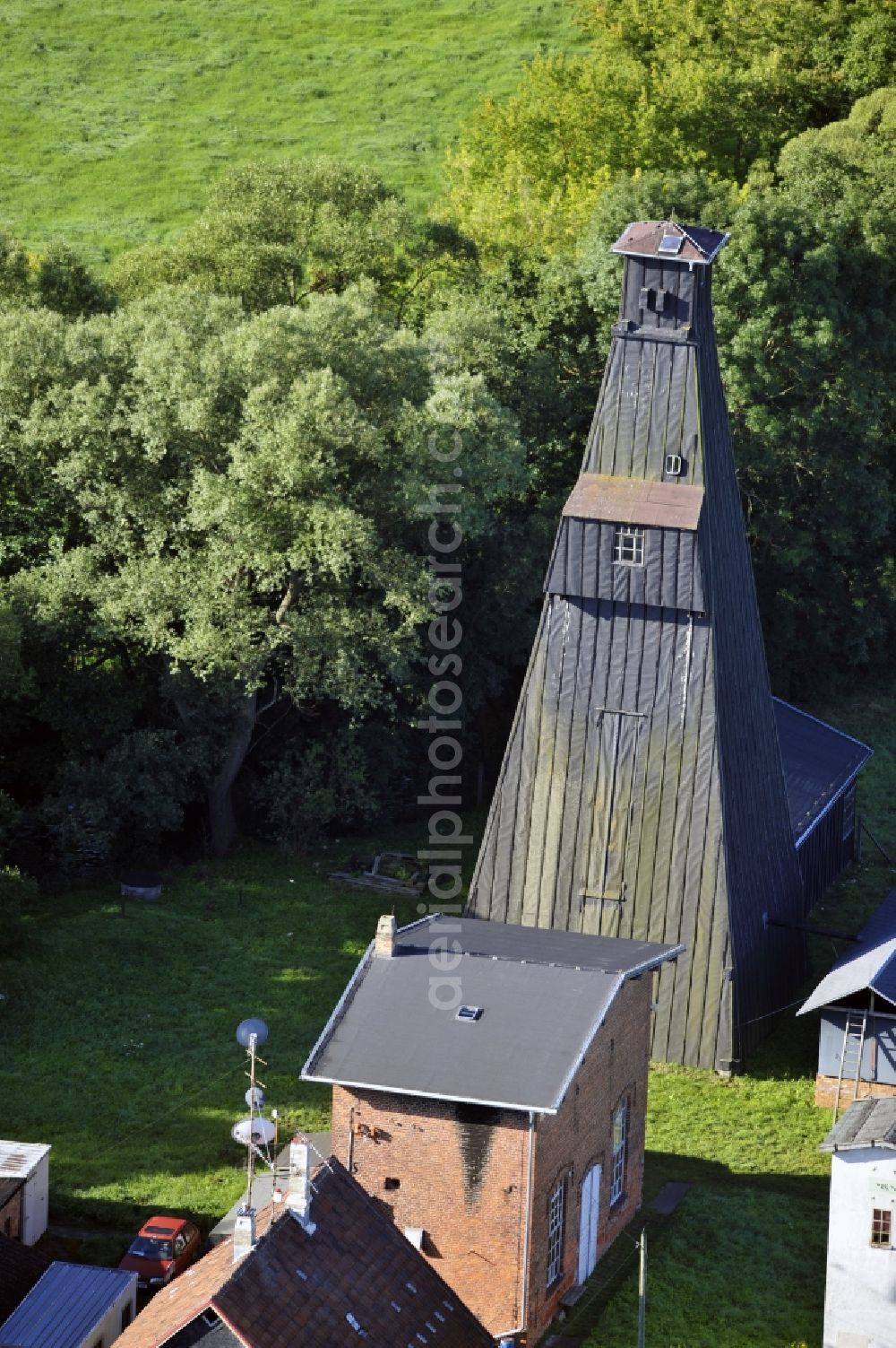 Dörnfeld from above - 23/07/2012 DÖRNFELD Views of the saline tower in Thuringia. From the beginning of the 20th Century to 1999, was reduced in Dörnfeld salt