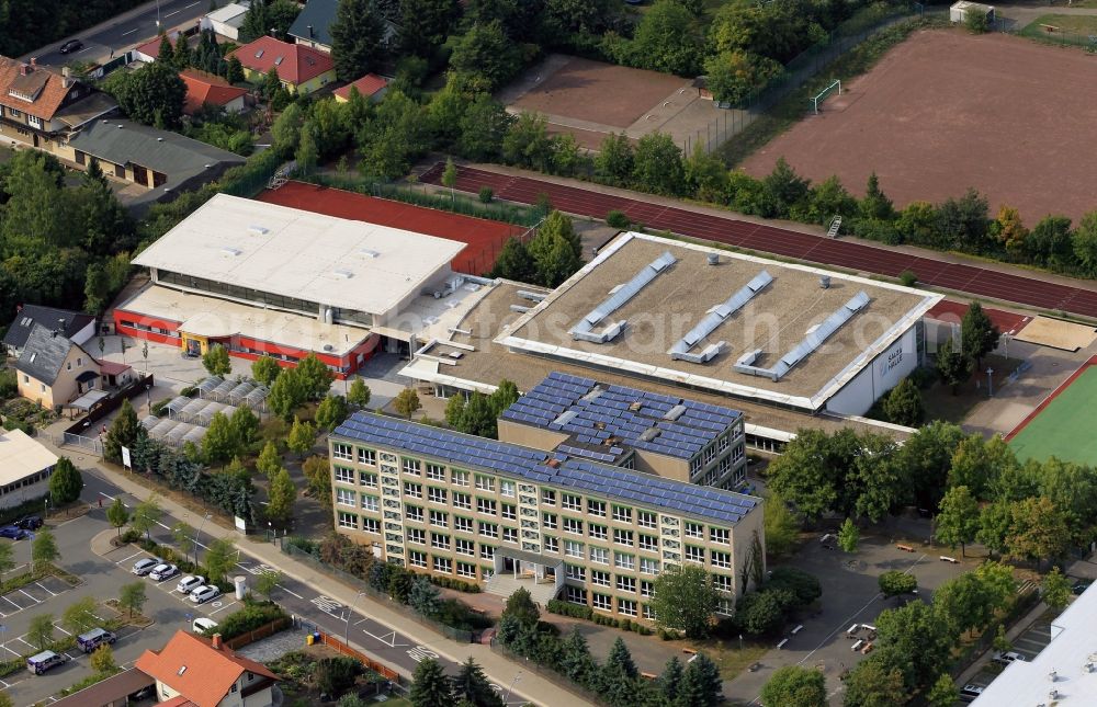 Bad Langensalza from the bird's eye view: Secondary school with city hall and salza hall in the state of Thuringia