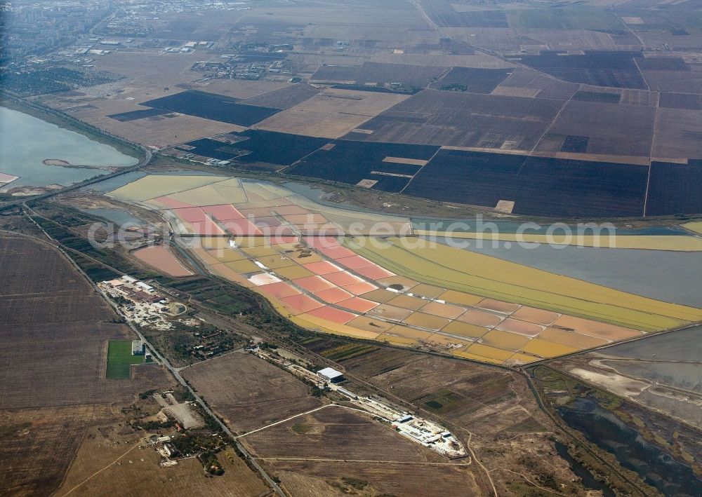 Burgas from above - Salt fields near Burgas at the Black Sea in the county / Oblast Burgas in Bulgaria / Bulgaria. Burgas is the only Bulgarian region, where salt is obtained from sea water