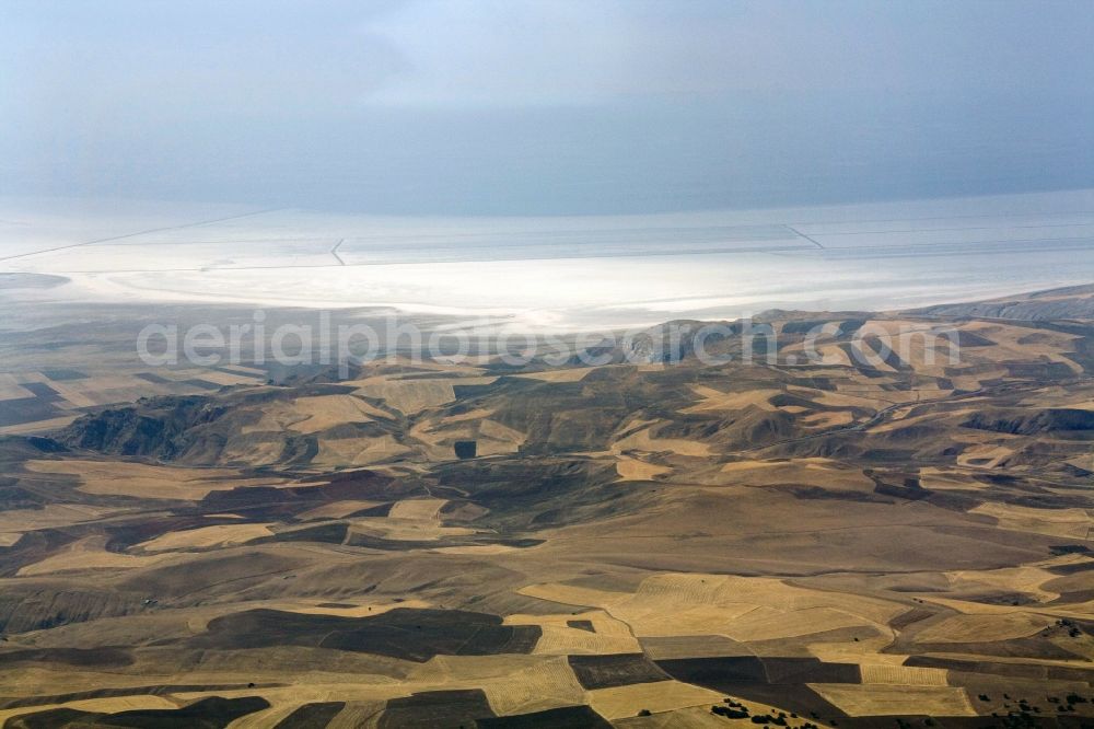 Sereflikochisar from above - View of the Salt Lake / Tuz Gölü near Sereflikochisar in the province / Il Ankara in Turkey / Türkiye. Seen in the picture is one of three at the salt lake located salt factories, where 70 percent of the salt consumed in Turkey is produced