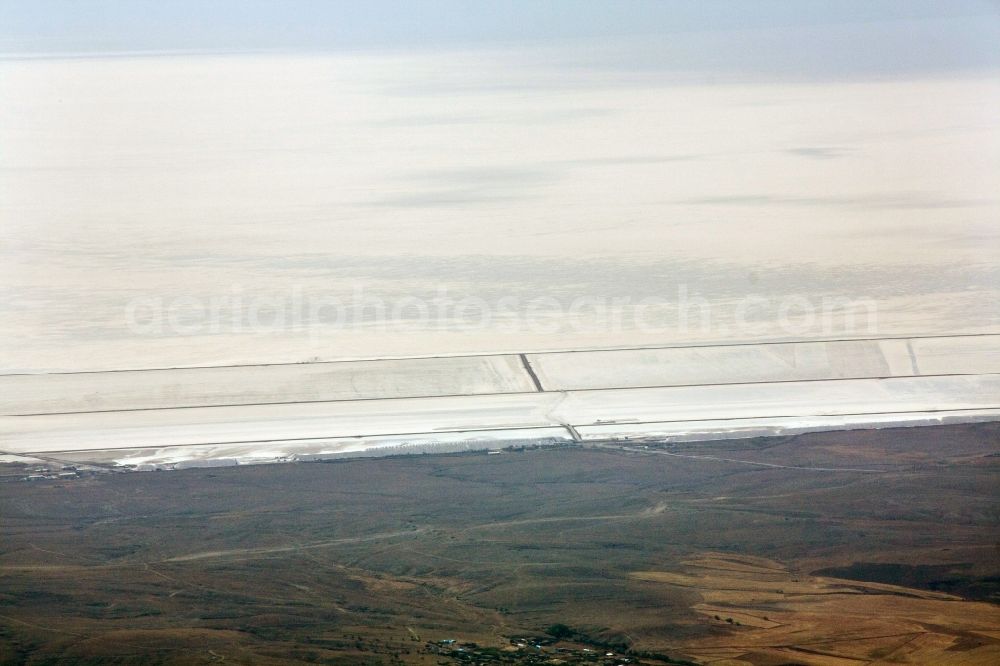 Sereflikochisar from above - View of the Salt Lake / Tuz Gölü near Sereflikochisar in the province / Il Ankara in Turkey / Türkiye. Seen in the picture is one of three at the salt lake located salt factories, where 70 percent of the salt consumed in Turkey is produced