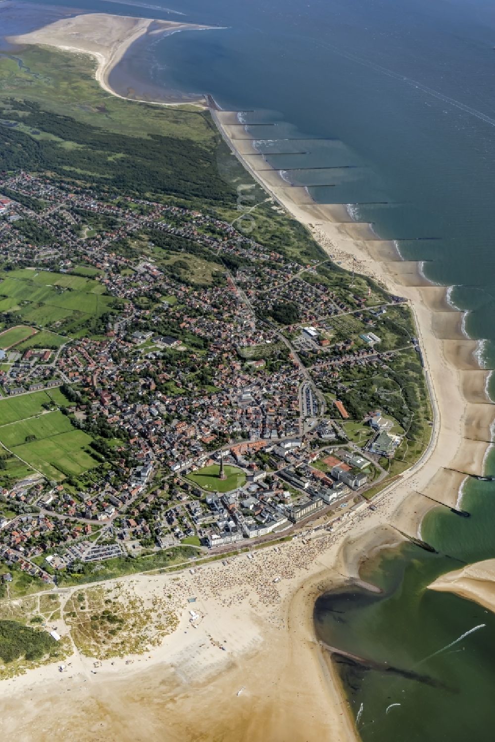 Borkum from above - Sandy coastline with Natural bay on the North Sea Island Borkum in the state Lower Saxony