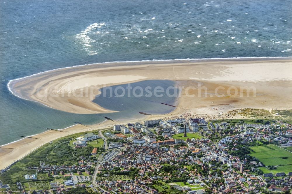 Aerial photograph Borkum - Sandy coastline with Natural bay on the North Sea Island Borkum in the state Lower Saxony