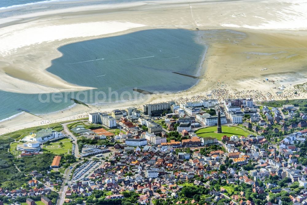 Borkum from above - Sandy coastline with Natural bay on the North Sea Island Borkum in the state Lower Saxony