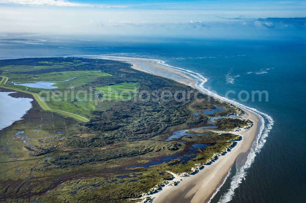 Aerial photograph Borkum - Nothern sandy coastline on the North Sea Island Borkum in the state Lower Saxony