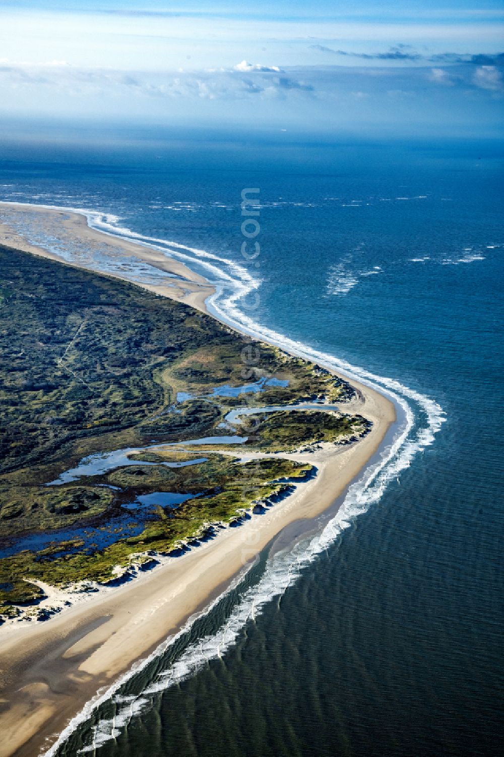 Borkum from above - Nothern sandy coastline on the North Sea Island Borkum in the state Lower Saxony