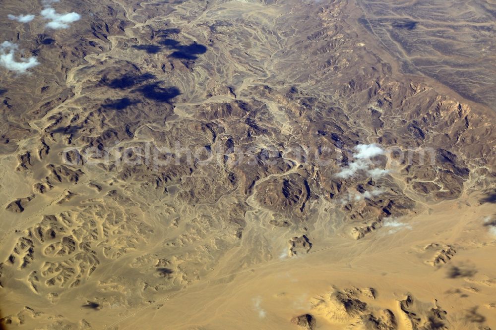 Ma'an from above - Sand, desert, dunes, mountains and rocky landscape in the Arab Desert at Ma'an Governorate, Jordan