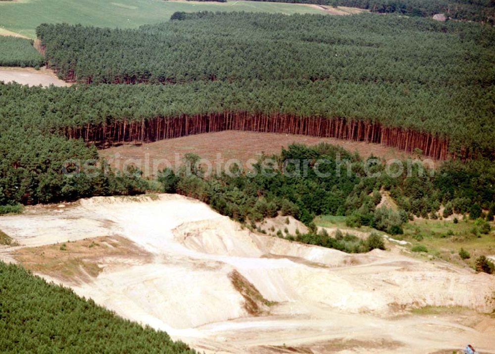 Aerial image Bad Saarow - Sandabbau an einem Waldstück westlich von Bad Saarow. 09.07.02