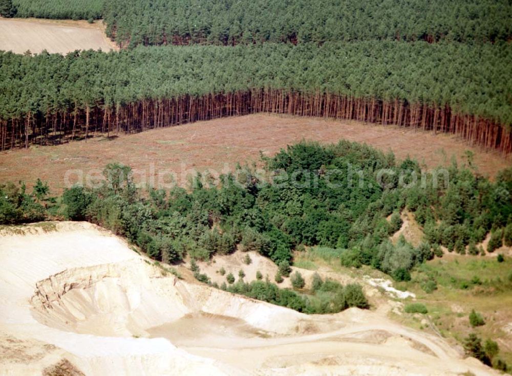 Aerial photograph Bad Saarow - Sandabbau an einem Waldstück westlich von Bad Saarow. 09.07.02