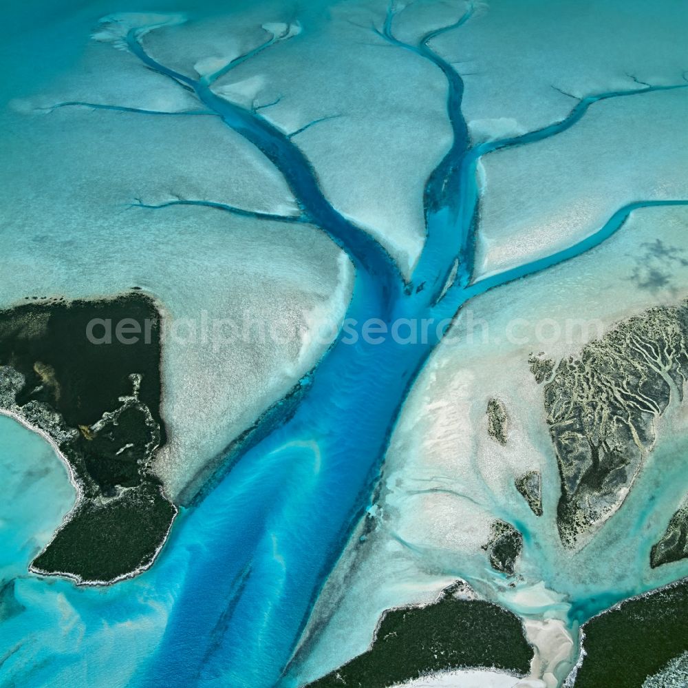 Long Island from above - Sandbank- land area by flow under the sea water surface North Atlantic Ocean in Long Island in Bahamas