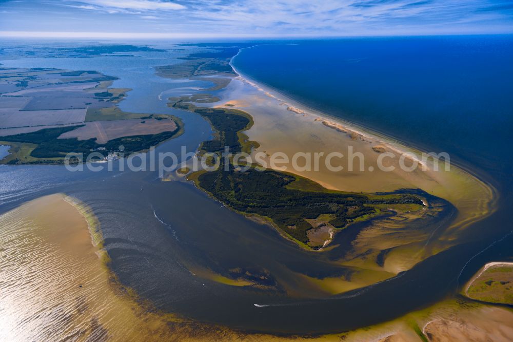 Klausdorf from above - Sandbank- land area by flow under the sea water surface of Baltic Sea on street Boddenweg in Klausdorf in the state Mecklenburg - Western Pomerania, Germany