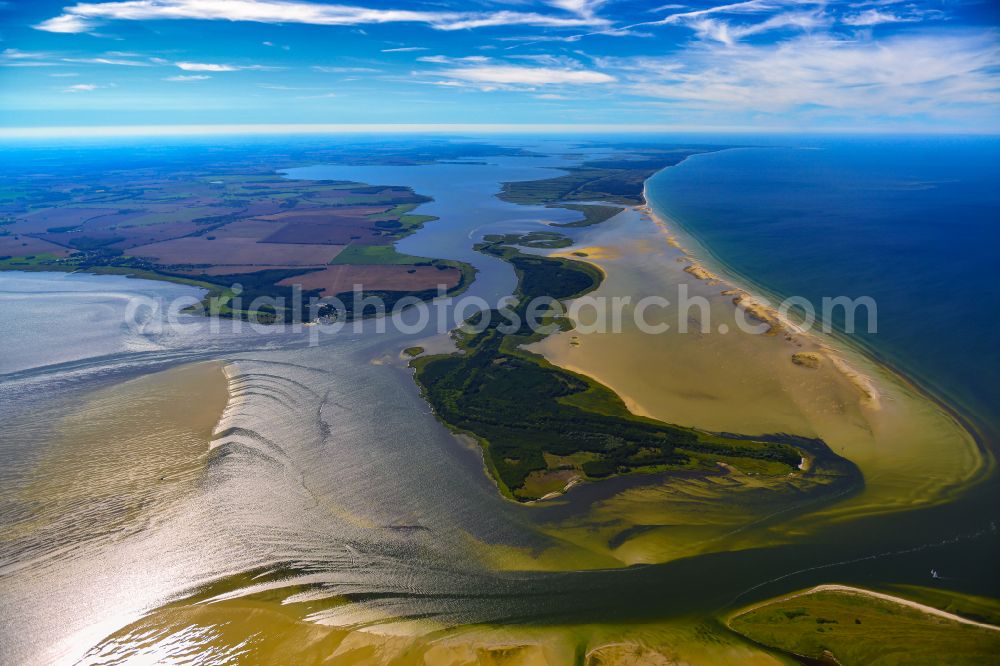 Aerial image Klausdorf - Sandbank- land area by flow under the sea water surface of Baltic Sea on street Boddenweg in Klausdorf in the state Mecklenburg - Western Pomerania, Germany