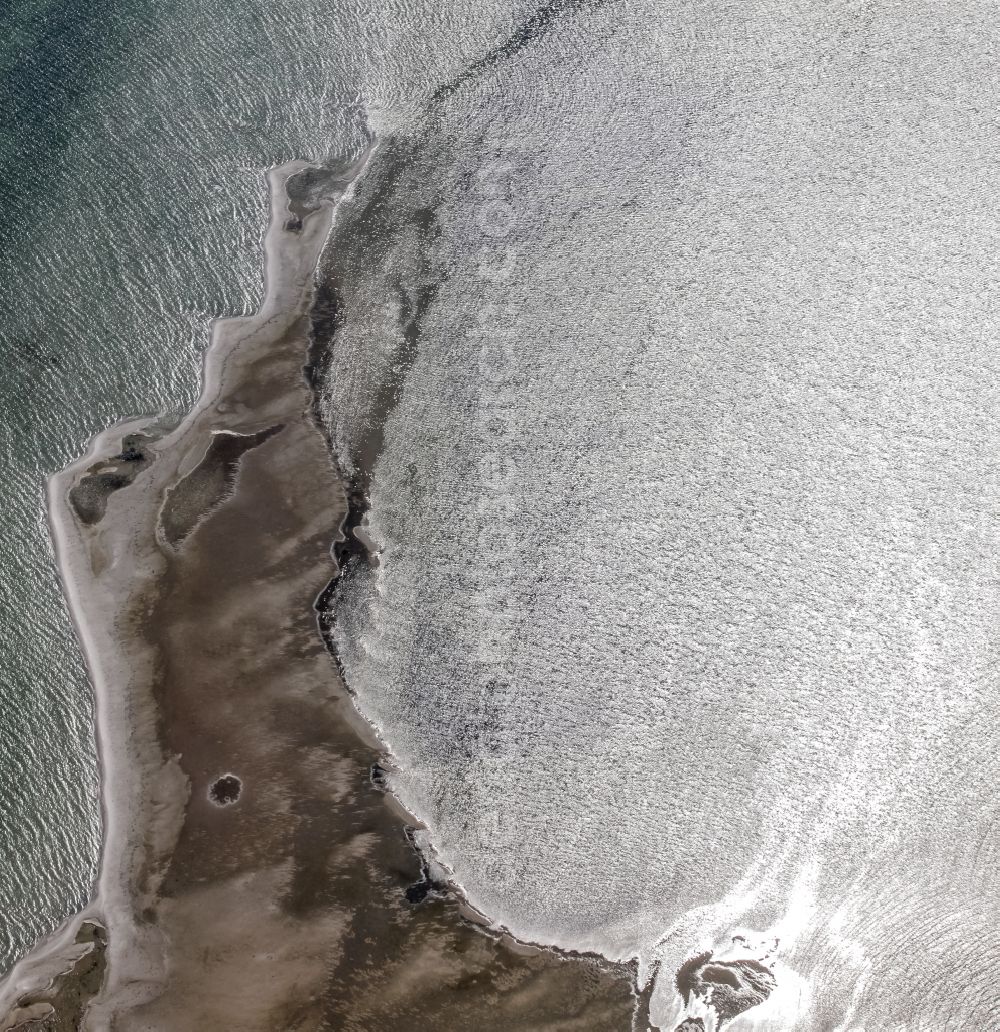 Born am Darß from above - Sandbank- land area by flow under the sea water surface the Baltic Sea at the Darsser Ort nature reserve in Born am Darss at the baltic sea coast in the state Mecklenburg - Western Pomerania, Germany