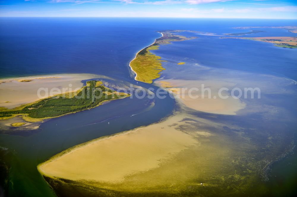 Insel Hiddensee from the bird's eye view: Sandbank land area along the fairway between the island of Hiddensee and the peninsula of Bock on the Baltic Sea coast in the state of Mecklenburg - Western Pomerania, Germany