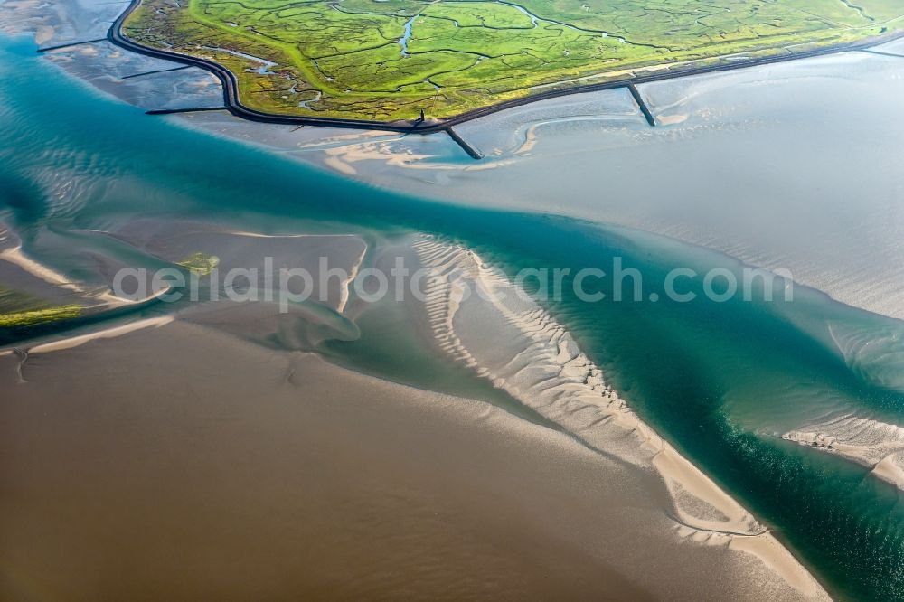 Langeneß from above - Sandbank- forest area in the sea water surface Nordfriesisches Wattenmeer in Langeness in the state Schleswig-Holstein