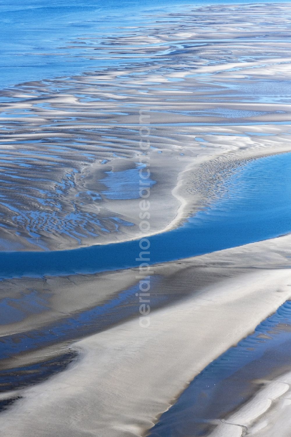 Sankt Peter-Ording from the bird's eye view: Sandbank- forest area in the sea water surface of North Sea in Sankt Peter-Ording in the state Schleswig-Holstein