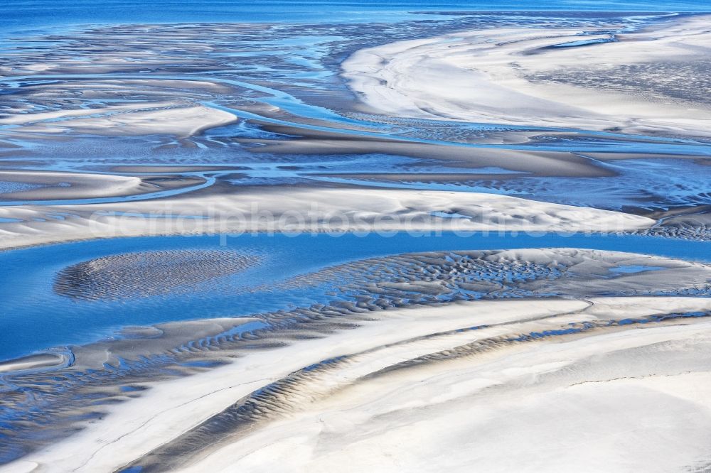 Aerial image Sankt Peter-Ording - Sandbank- forest area in the sea water surface of North Sea in Sankt Peter-Ording in the state Schleswig-Holstein