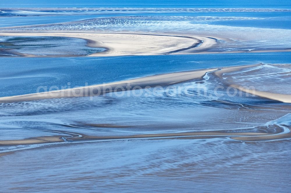 Sankt Peter-Ording from the bird's eye view: Sandbank- forest area in the sea water surface of North Sea in Tating in the state Schleswig-Holstein