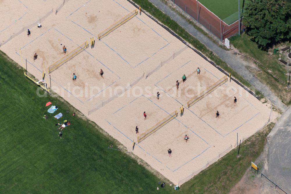 Freiburg im Breisgau from the bird's eye view: Sand surface of volleyball sports field in Freiburg im Breisgau in the state Baden-Wuerttemberg, Germany