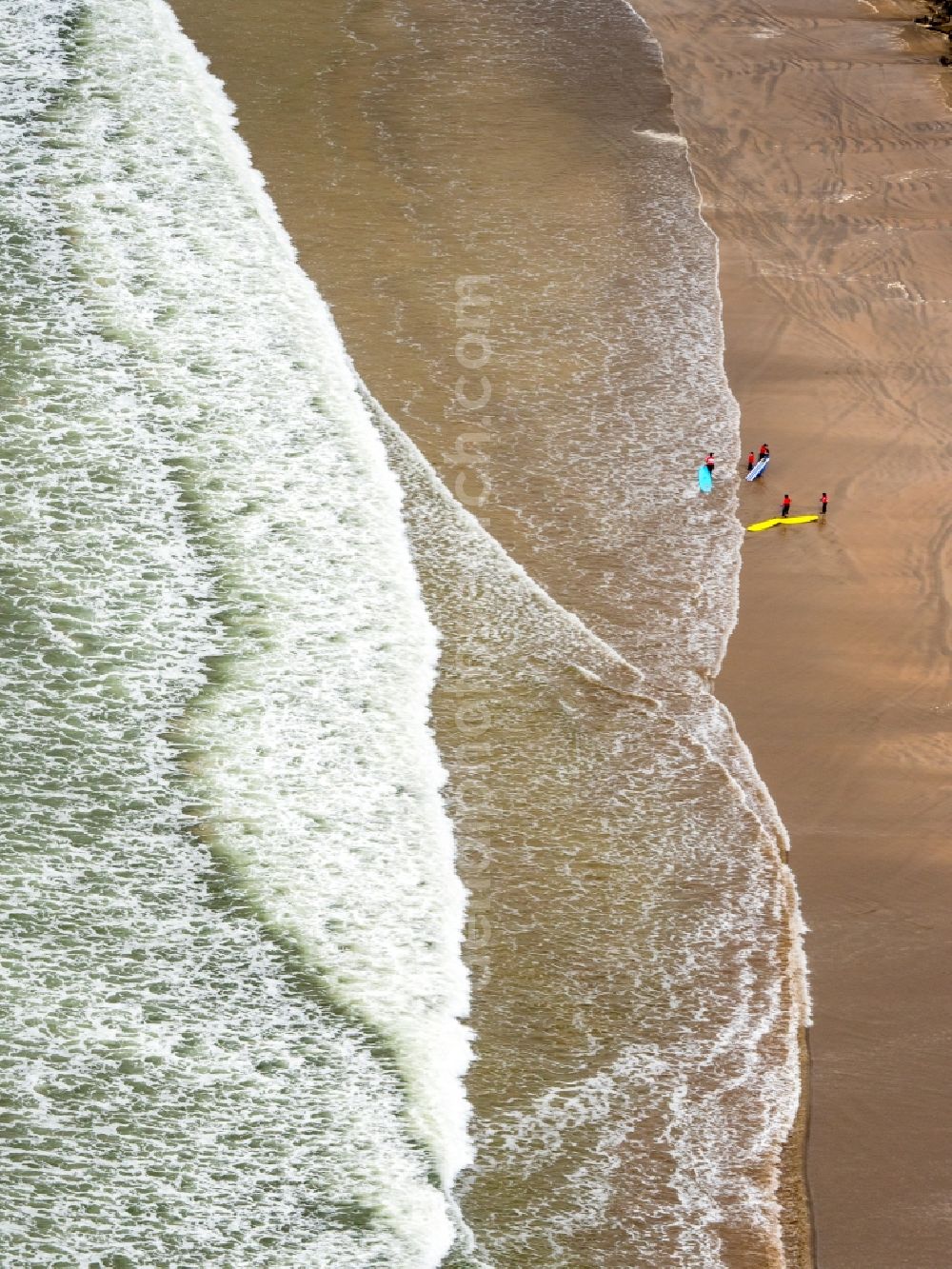 Aerial image Lahinch - Beach landscape on the Coast - North Atlantic Ocean in Lahinch in Clare, Ireland