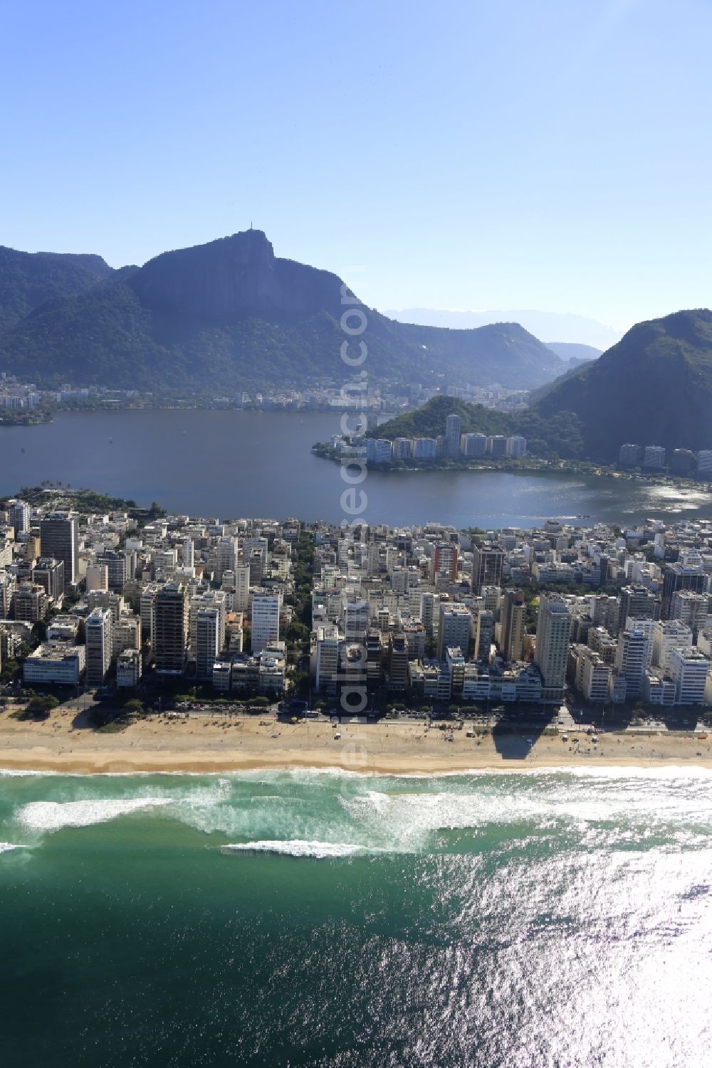 Aerial image Rio de Janeiro - Beach landscape on the Coast of the South Atlantic in Rio de Janeiro in Brazil